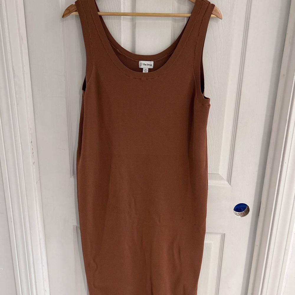 The Drop Ribbed Tank Midi Dress Brown 2X